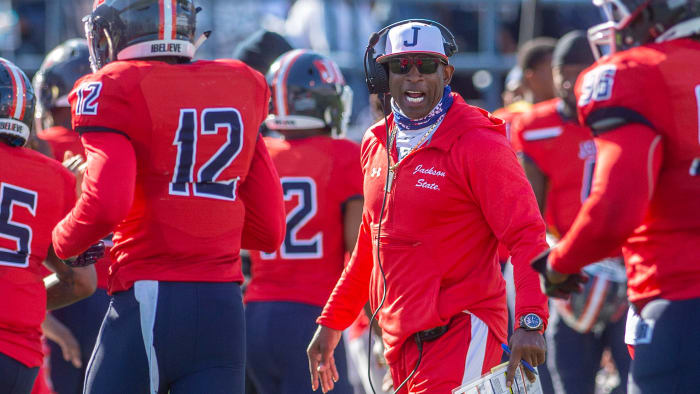 Deion Sanders on the Jackson State sideline